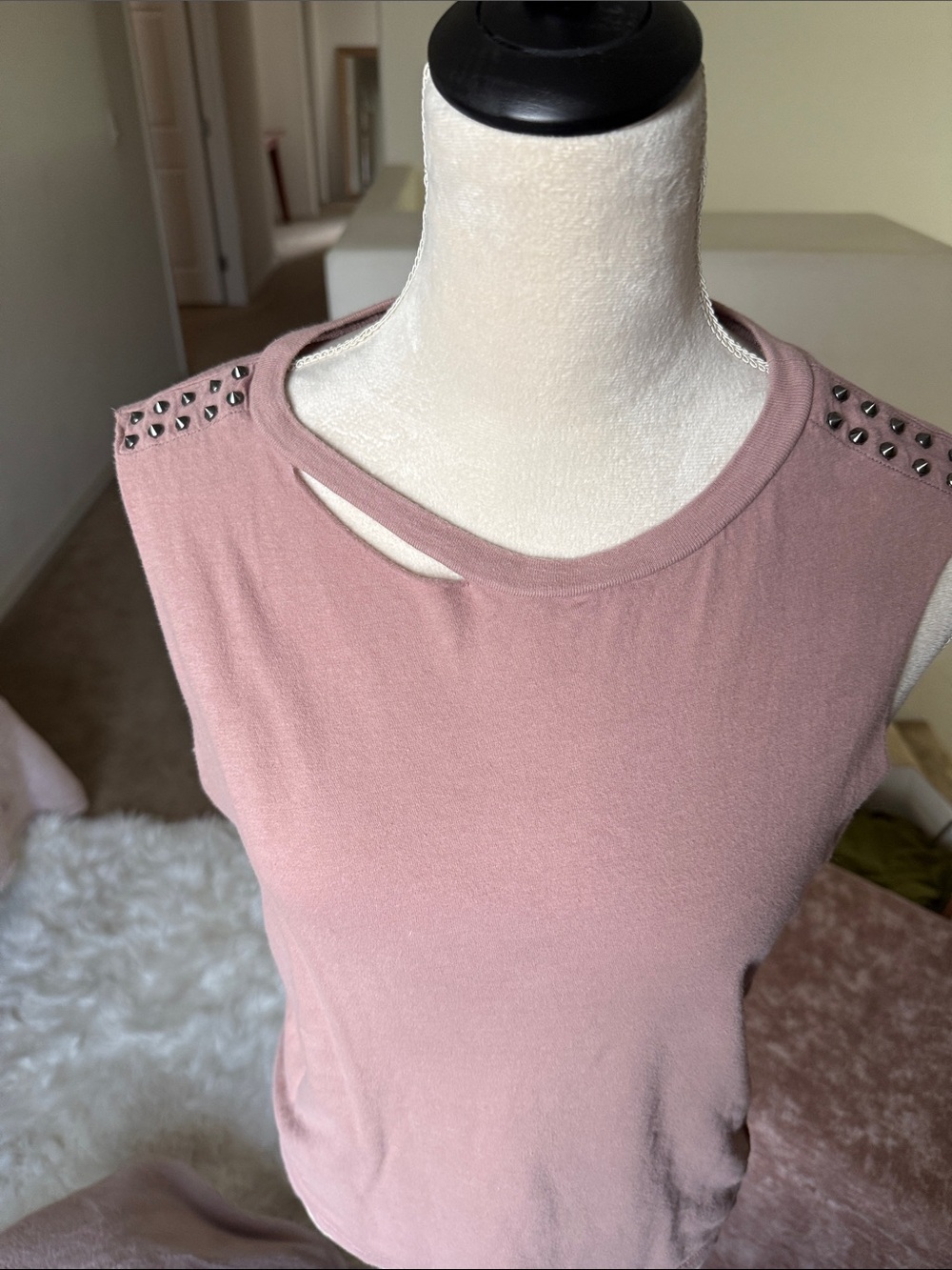 Ten Sixty Sherman Dusty Rose Studded Cutout Tank
